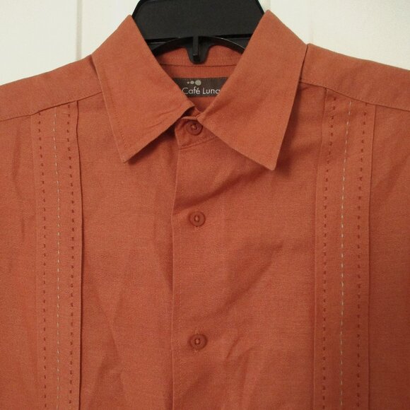 Cafe Luna Other - Cafe Luna Mens S/S Burnt Orange Casual Retro Mexican Wedding Shirt NWOT - Small